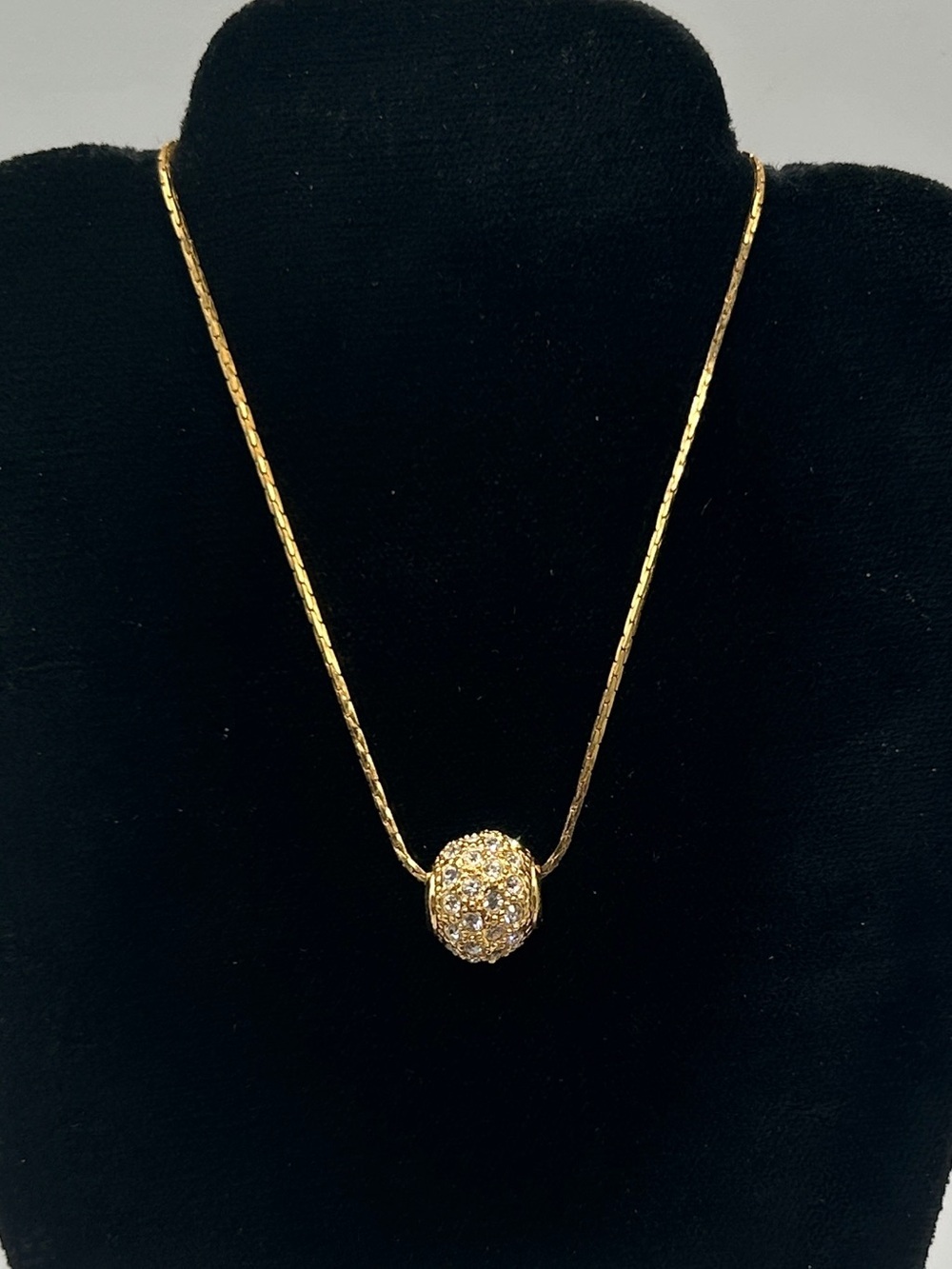 10k Gold Pavé Crystal Ball Oval Pendant Chain Necklace - Elegant Women's Jewelry